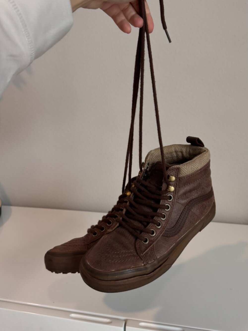 Vans Sk8-Hi MTE Brown Leather Herringbone High Tops W 5.5 M 4 - Picture 2 of 7